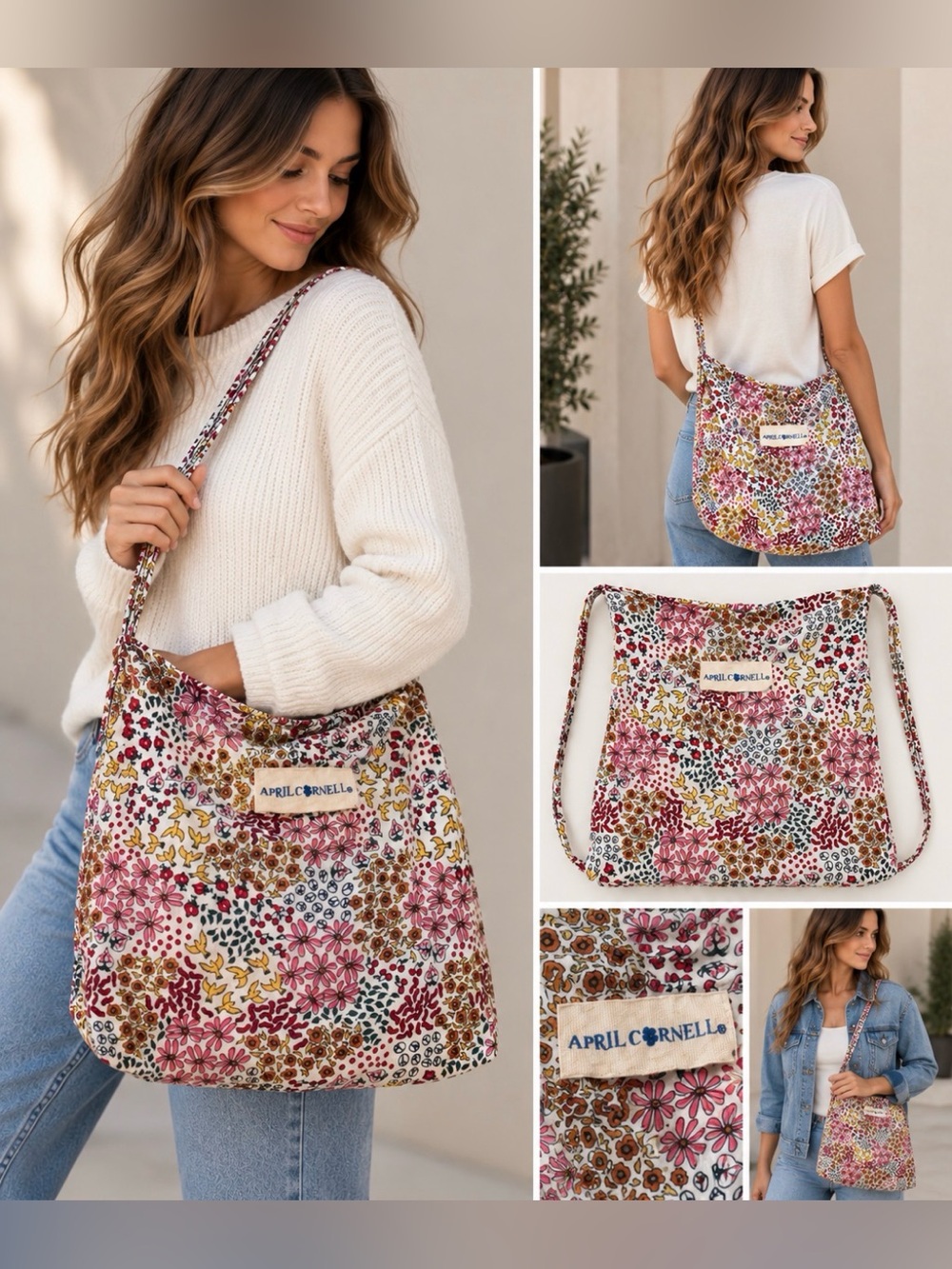 April Cornell Floral Cotton Crossbody Shoulder Bag Boho Cottagecore